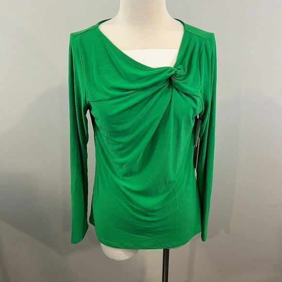 NWT HALOGEN Green Jolly Scoop Neck Twist Long‎ Sleeve Blouse (M) - Picture 2 of 8